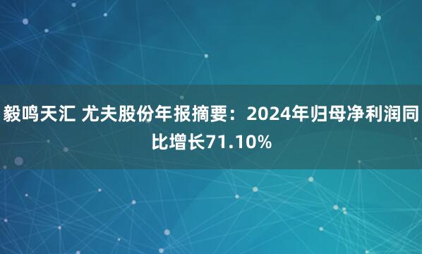 毅鸣天汇 尤夫股份年报摘要：2024年归母净利润同比增长71.10%